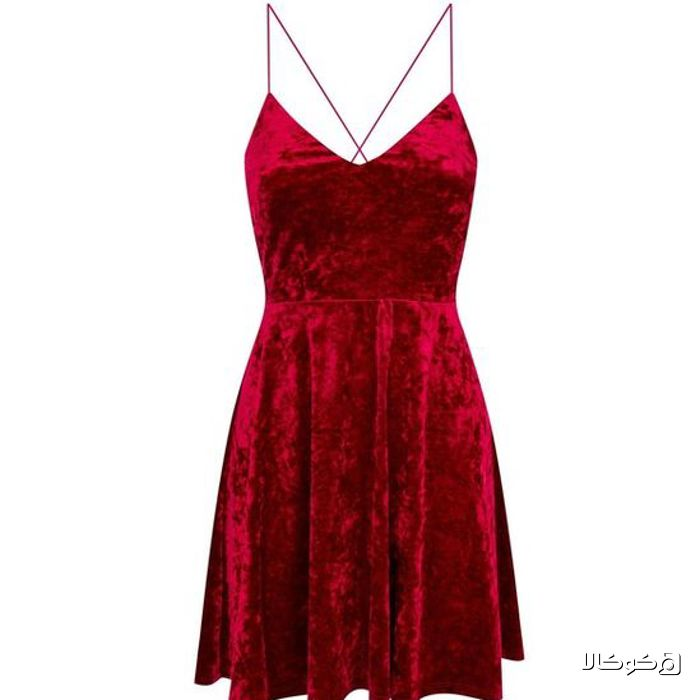 مدل لباس مجلسی کوتاه مخمل قرمز دو بنده شیک