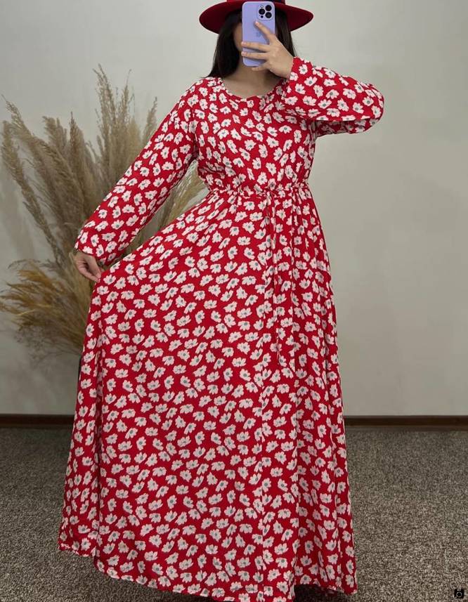 مدل لباس گلدار بلند زنانه قرمز و سفید