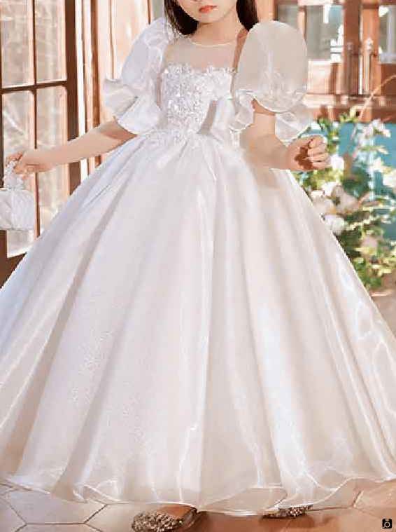 لباس عروس بچه گانه پرنسسی با آستین پفی