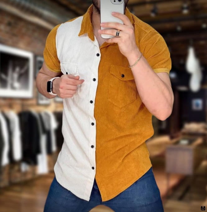 مدل پیراهن مردانه با پارچه چوب کبریتی