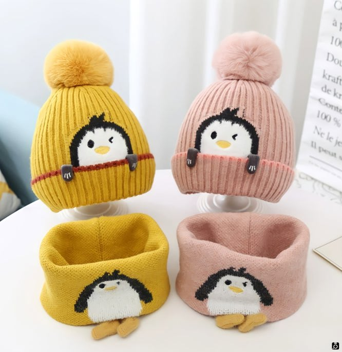 شال و کلاه پنگوئن بچگانه 