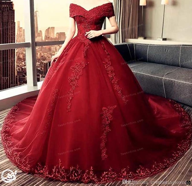 لباس عروس پرنسسی قرمز  زیبا