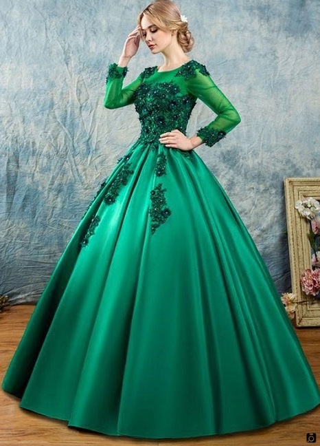 مدل لباس مجلسی پف دار سبز