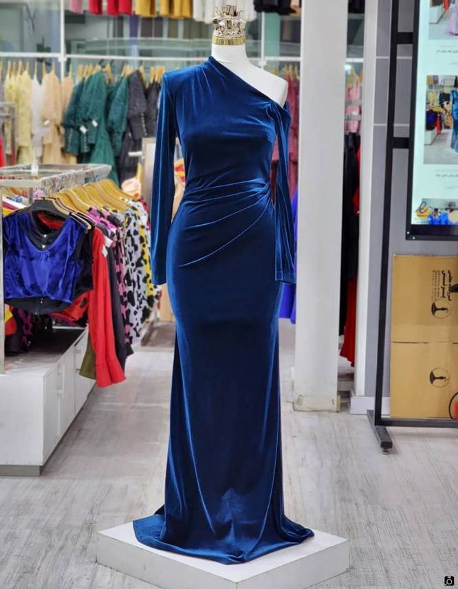 مدل لباس مجلسی مخمل آبی شاین
