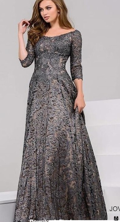 مدل لباس مجلسی بلند گیپور نقره‌ای شاین