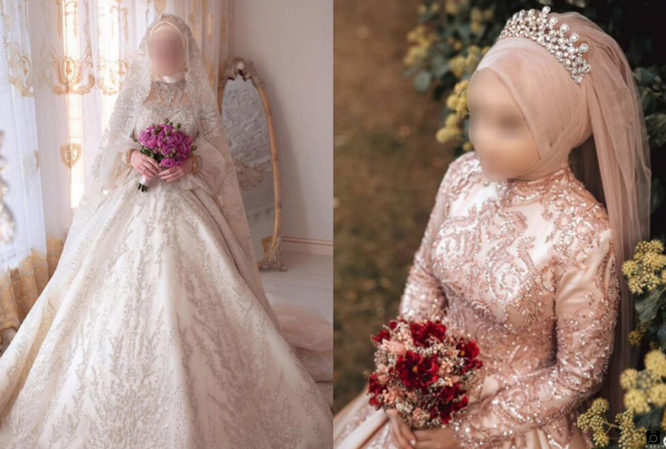 مدل لباس عروس عربی طلایی کار شده