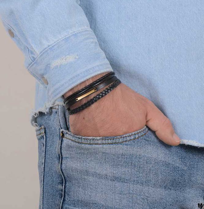  دستبند چرم مردانه تلفیق شده با بافت