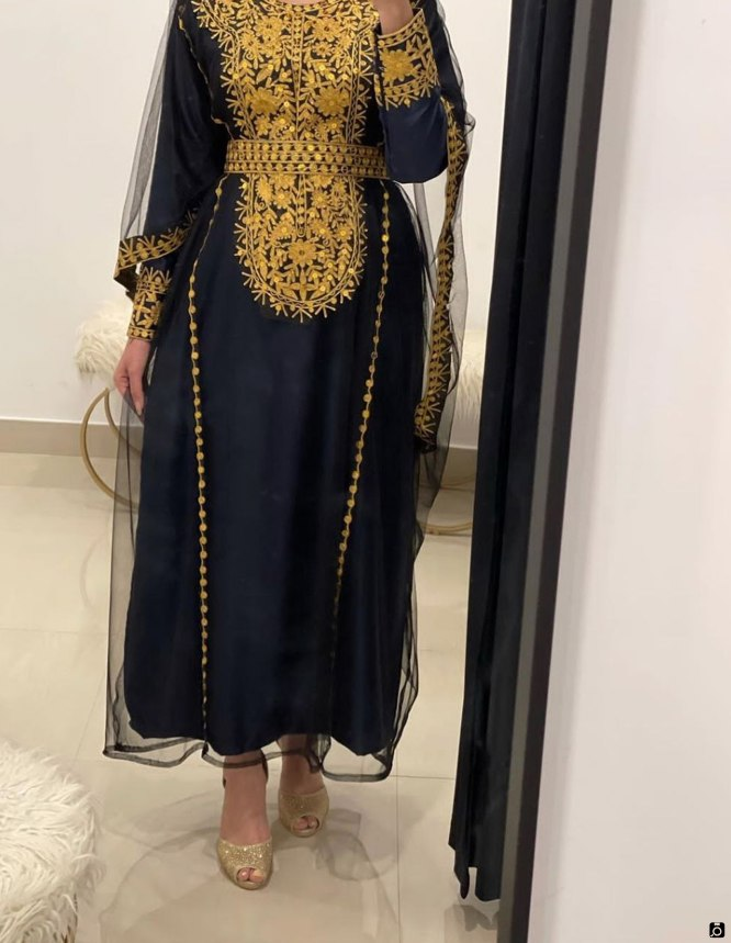 لباس عربی طرح دار زنانه با تور پولکی 