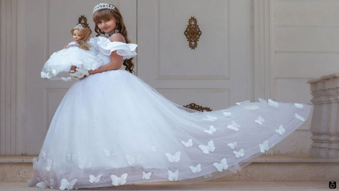 لباس عروس بچه گانه پرنسسی شیک پروانه دار