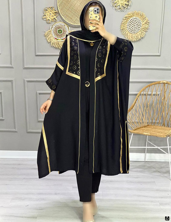 مانتو عبای دخترانه ایرانی با نوار طلایی