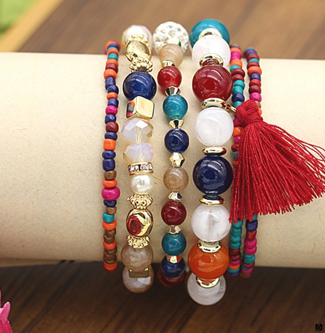 دستبند دخترانه رنگی چند رج ظریف و متفاوت