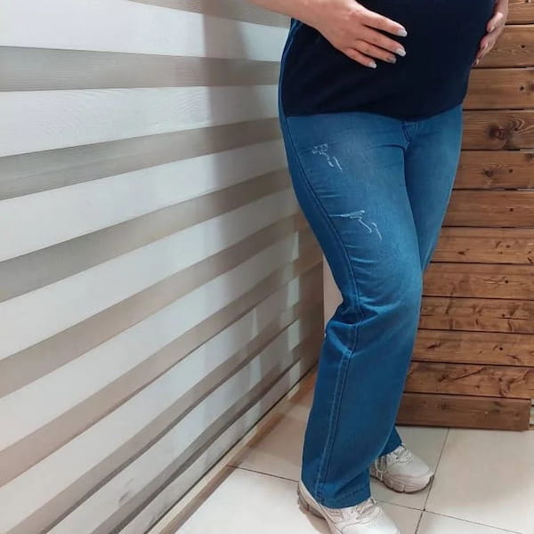 عکس-شلوار و سرهمی بارداری زنانه جین کاغذی
