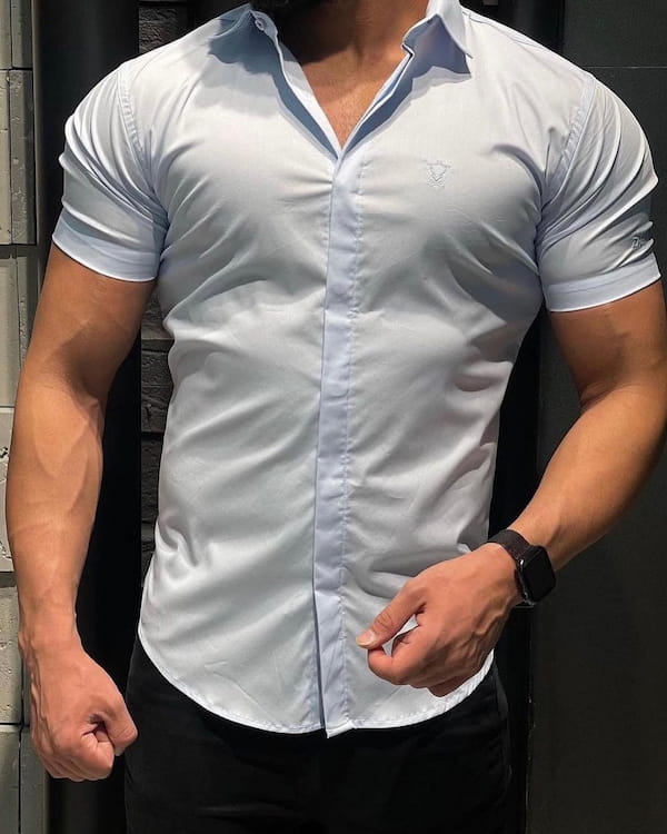 عکس-پیراهن آستین کوتاه مردانه کتان تک رنگ