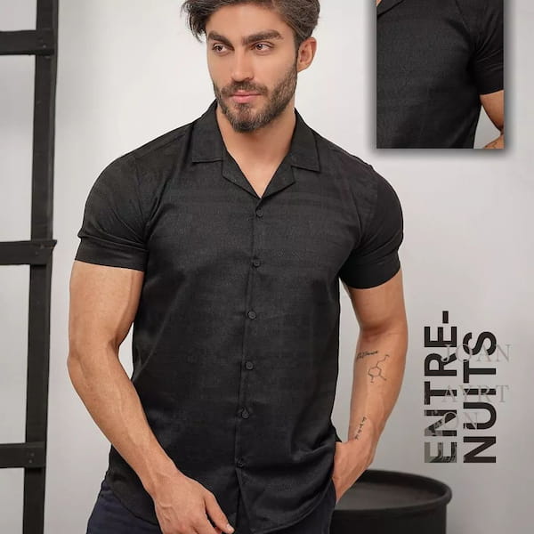 عکس-پیراهن مردانه کنفی مشکی
