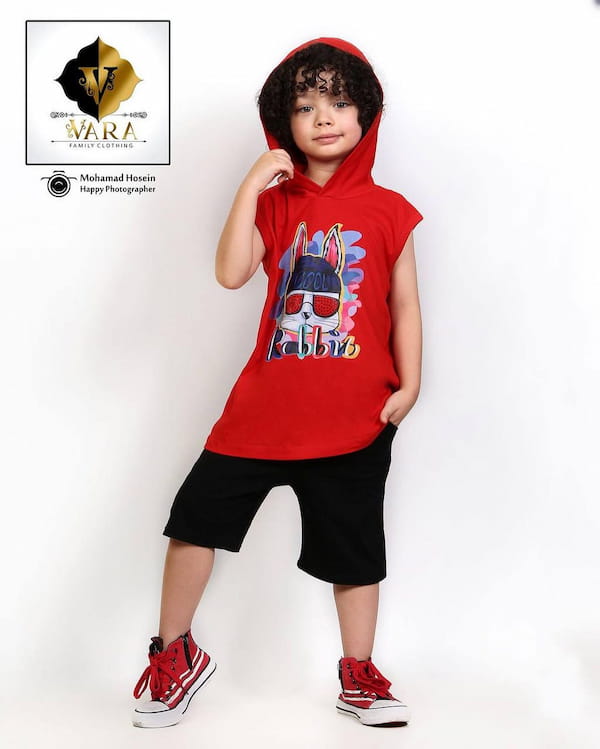 عکس-تیشرت بچگانه نخ پنبه قرمز