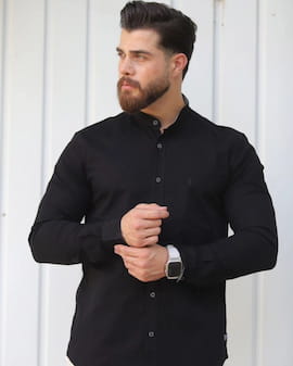 پیراهن آستین بلند مردانه پنبه مشکی