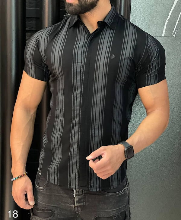 عکس-پیراهن آستین کوتاه مردانه ویسکوز مشکی