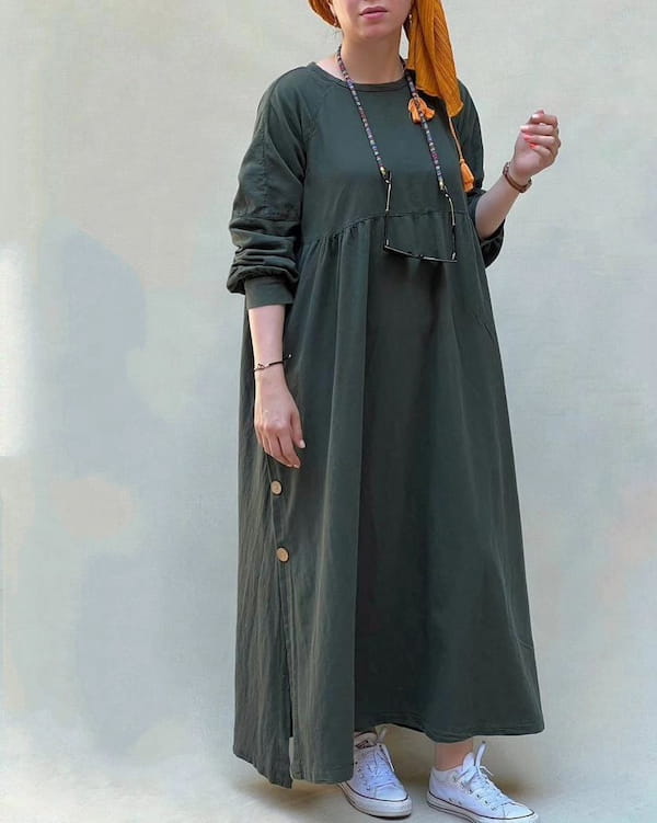 عکس-پیراهن زنانه پنبه تک رنگ