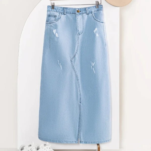 عکس-دامن تابستانه زنانه جین آبی