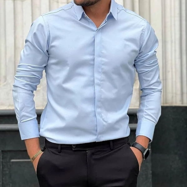 عکس-پیراهن کژوال مردانه جودون آبی