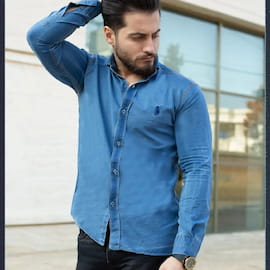 پیراهن مردانه پنبه آبی روشن