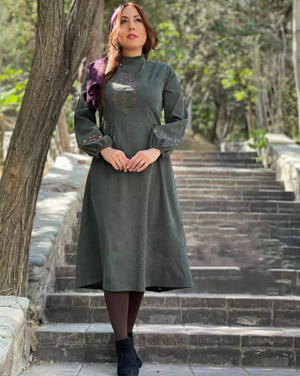 عکس-پیراهن یقه گرد زنانه مخمل