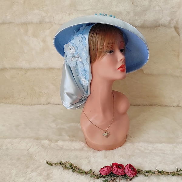 عکس-کلاه زنانه ساتن آبی