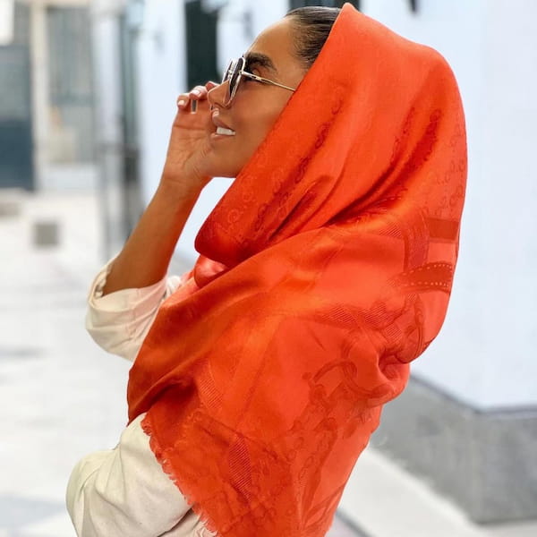 عکس-روسری زنانه ابریشم نارنجی