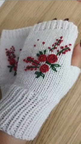 دستکش گلدوزی زنانه بافت سفید