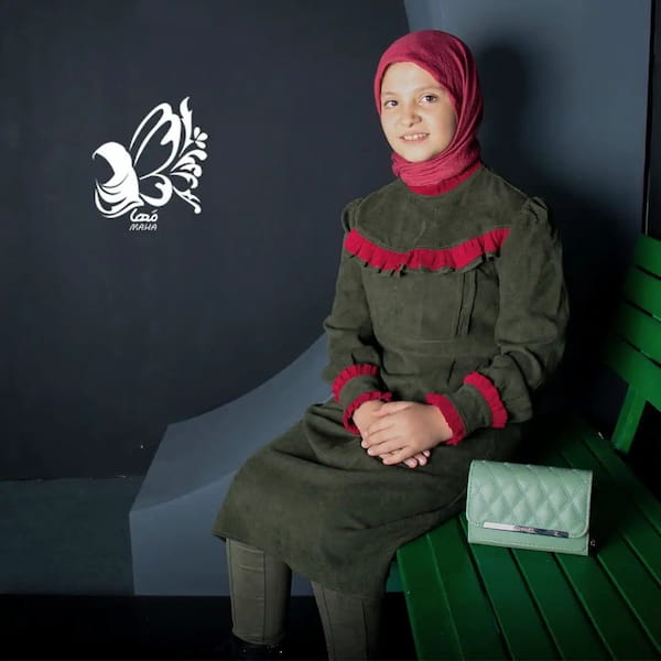 عکس-پیراهن دخترانه مخمل کبریتی سبز