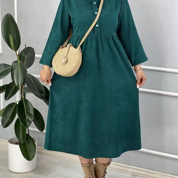 عکس-پیراهن آستین بلند زنانه مخمل کبریتی