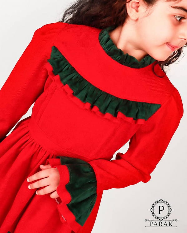 عکس-پیراهن دخترانه مخمل کبریتی قرمز