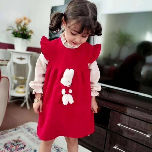 عکس-پیراهن عروسکی بچگانه مخمل کبریتی