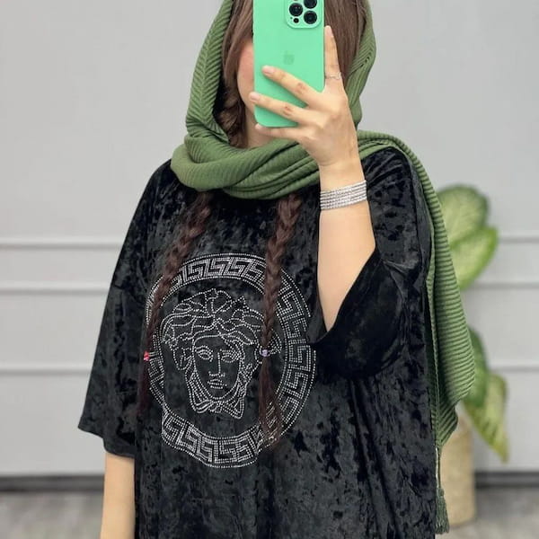 عکس-پیراهن زنانه مخمل مشکی
