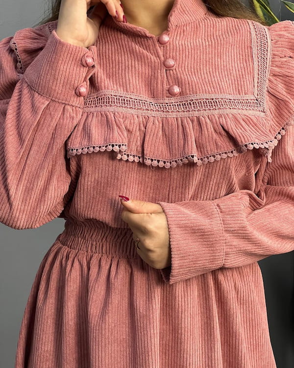 عکس-پیراهن پاییزه زنانه مخمل کبریتی