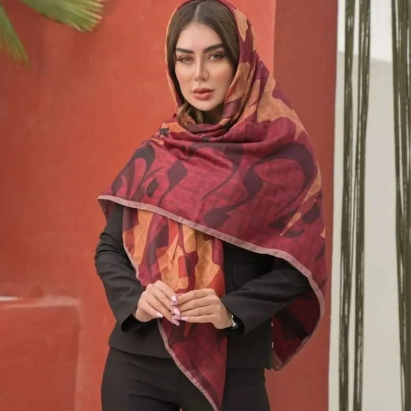 عکس-روسری زنانه نخی طوسی