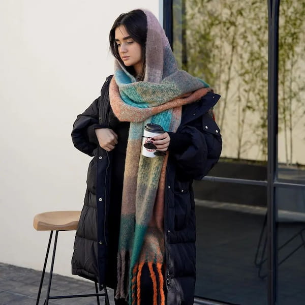 عکس-شال زنانه پشمی لوتوس تک رنگ