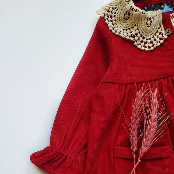 عکس-پیراهن دخترانه مخمل کبریتی قرمز