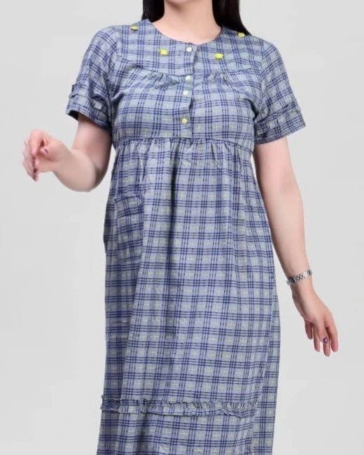 عکس-پیراهن چهارخونه نخ پنبه زنانه بلند