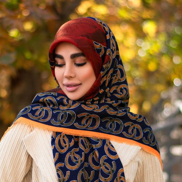 عکس-روسری پاییزه نخ پنبه زنانه ست کرمی