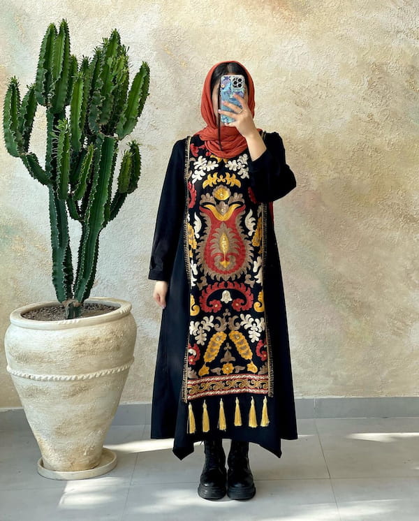 عکس-پیراهن پاییزه زنانه مخمل کبریتی