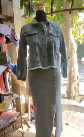 کت زنانه جین بلند تک رنگ