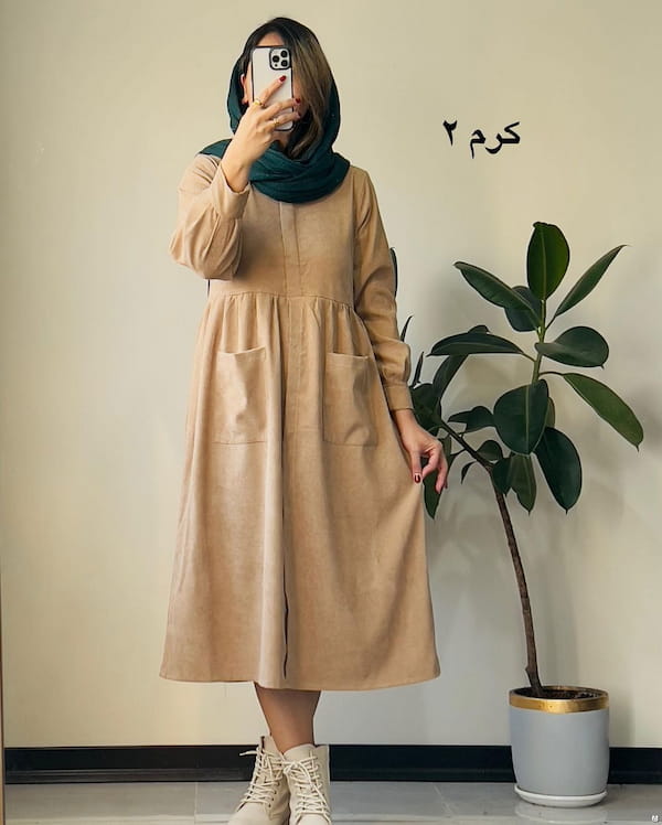عکس-پیراهن دوجیب زنانه مخمل کبریتی