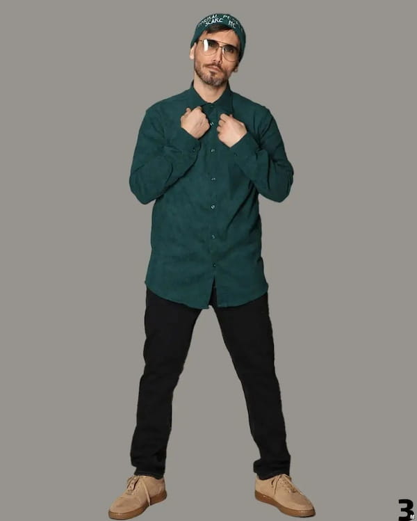 عکس-پیراهن مردانه مخمل کبریتی مانکن