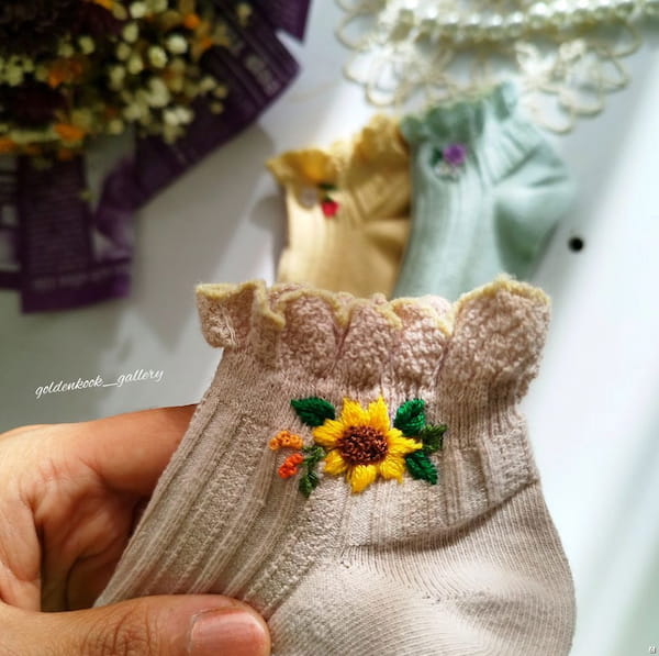 عکس-جوراب گلدوزی دخترانه نخ پنبه