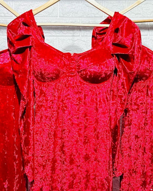 عکس-پیراهن عروسکی زنانه مخمل قرمز