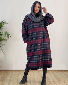پیراهن چهارخانه پشمی زنانه بوتیک