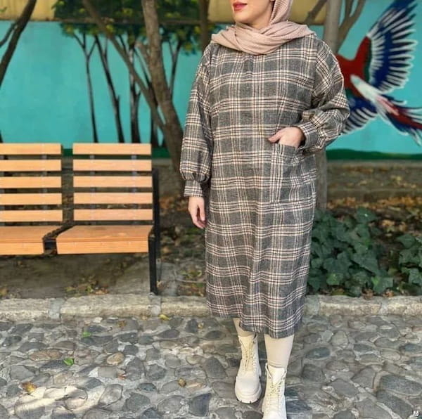 عکس-پیراهن یقه دار زنانه پشمی