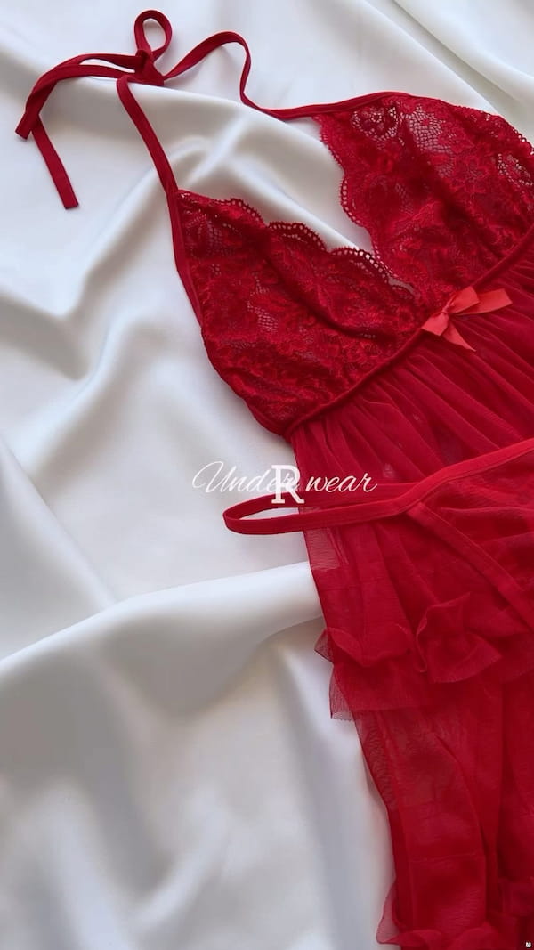 عکس-لباس خواب زنانه تور قرمز