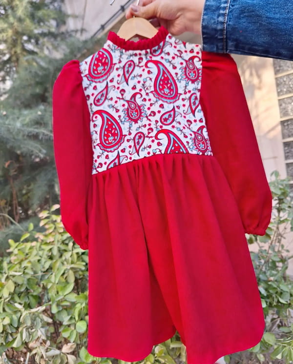 عکس-پیراهن طرح ترمه بچگانه کرپ مازراتی تک رنگ